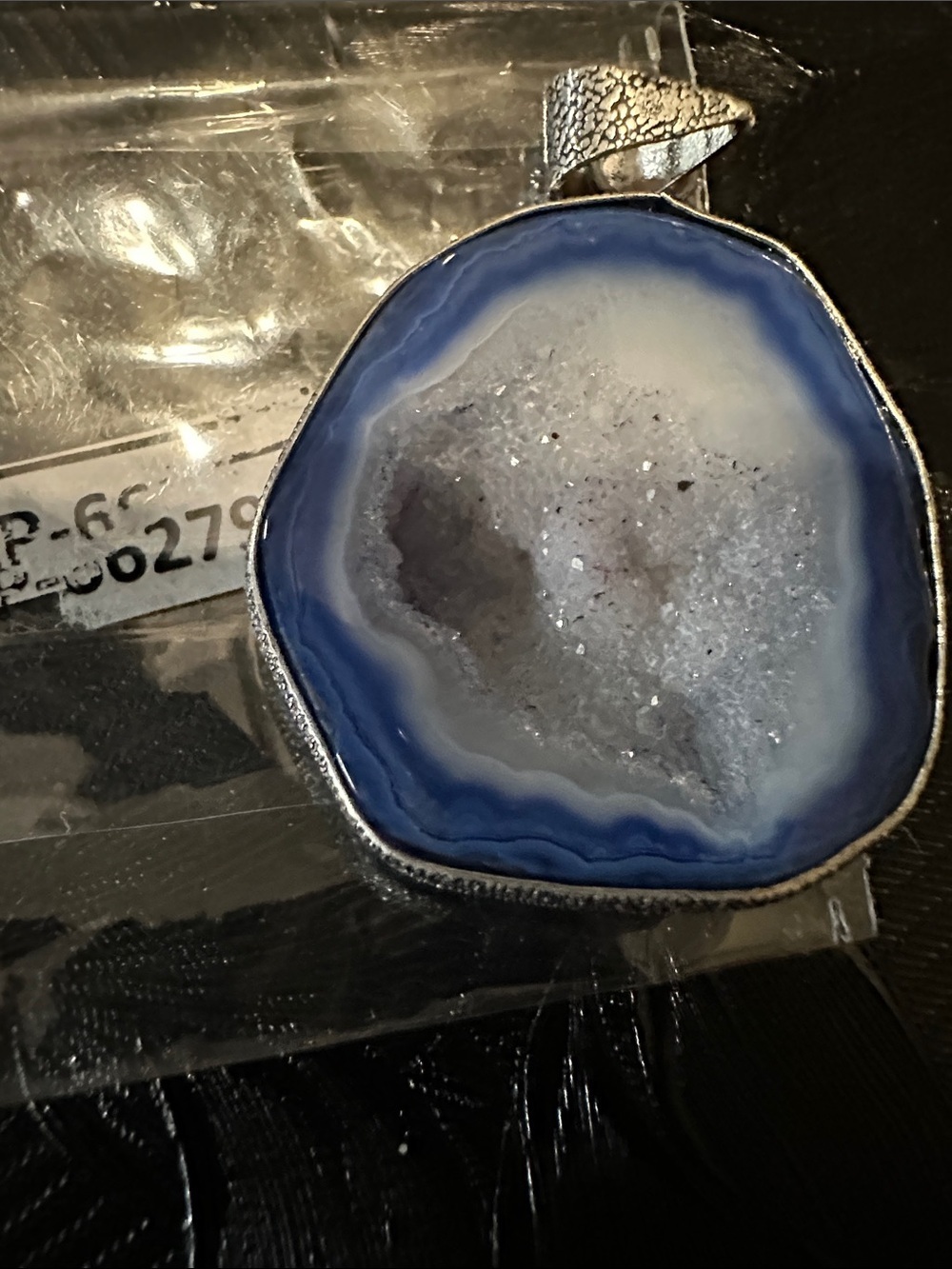 Artisan Blue and White Agate Druzy Pendant Necklace